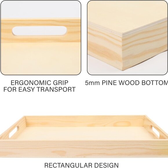 Multicraft Wooden Nested Serving Trays, Set of 5, Unfinished Natural Wood Trays - Picture 6 of 7